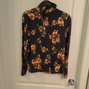 LOFT Floral Long Sleeve Top - Black and Orange